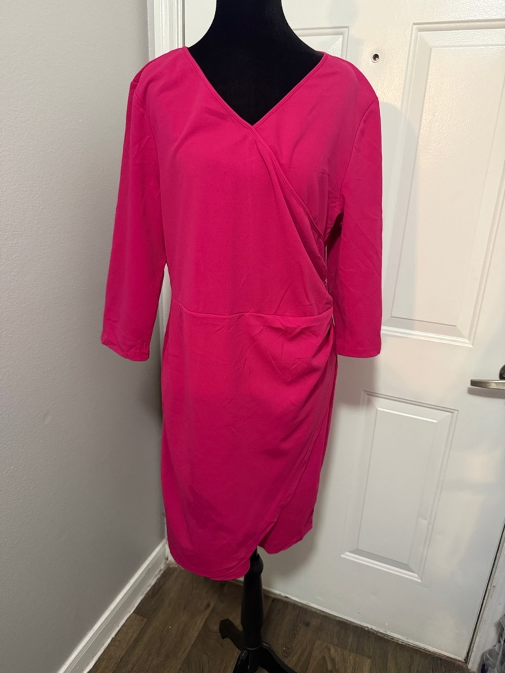 Allegra K Hot Pink Wrap-Style Sheath Dress